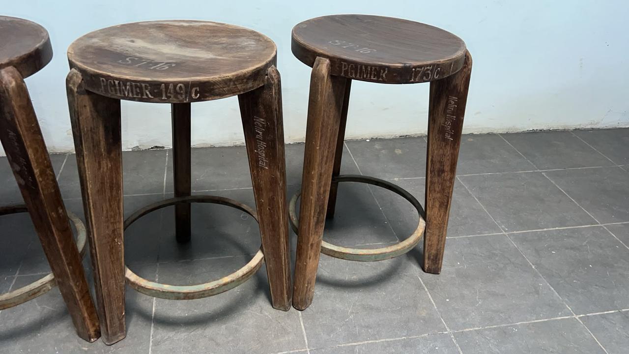 Set of Four Chandigarh Institutional Stools