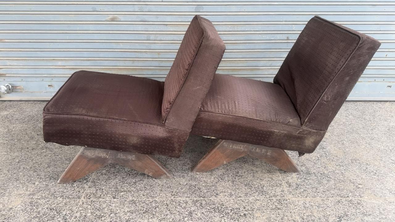 Pair of Original Pierre Jeanneret Armless Sofa Chairs
