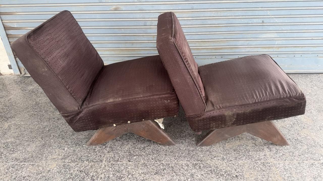 Pair of Original Pierre Jeanneret Armless Sofa Chairs